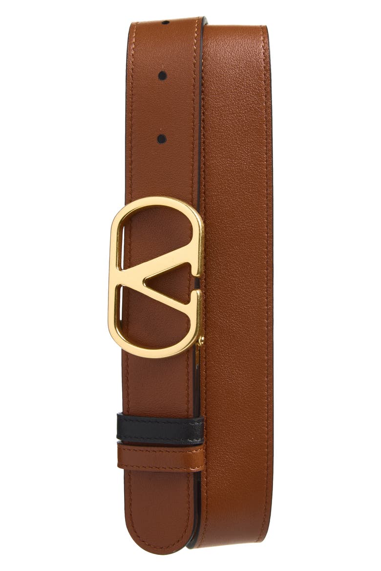VLOGO Buckle Reversible Leather Belt, Alternate, color, BLACK/ CAMEL
