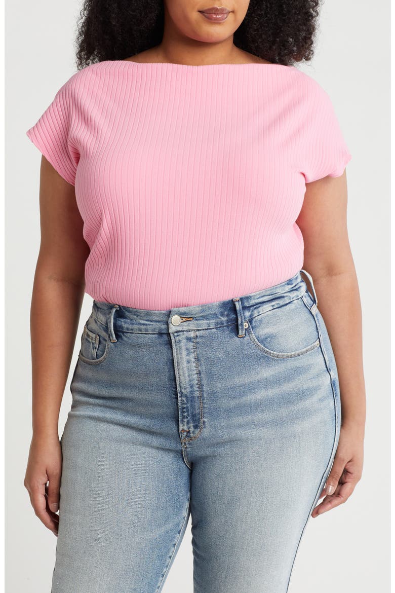 Ribbed Stretch Cotton Top, Main, color, PINK