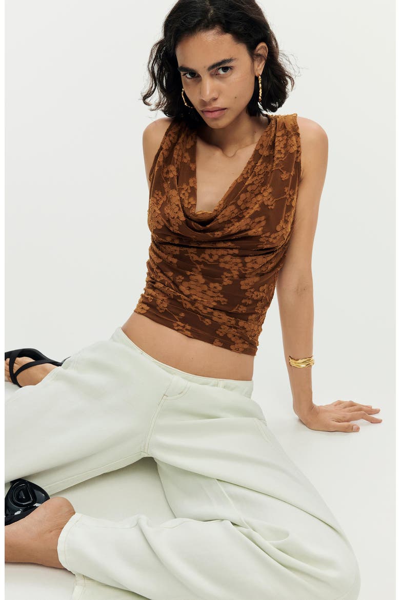 Cowl Neck Sleeveless Top, Alternate, color, BROWN