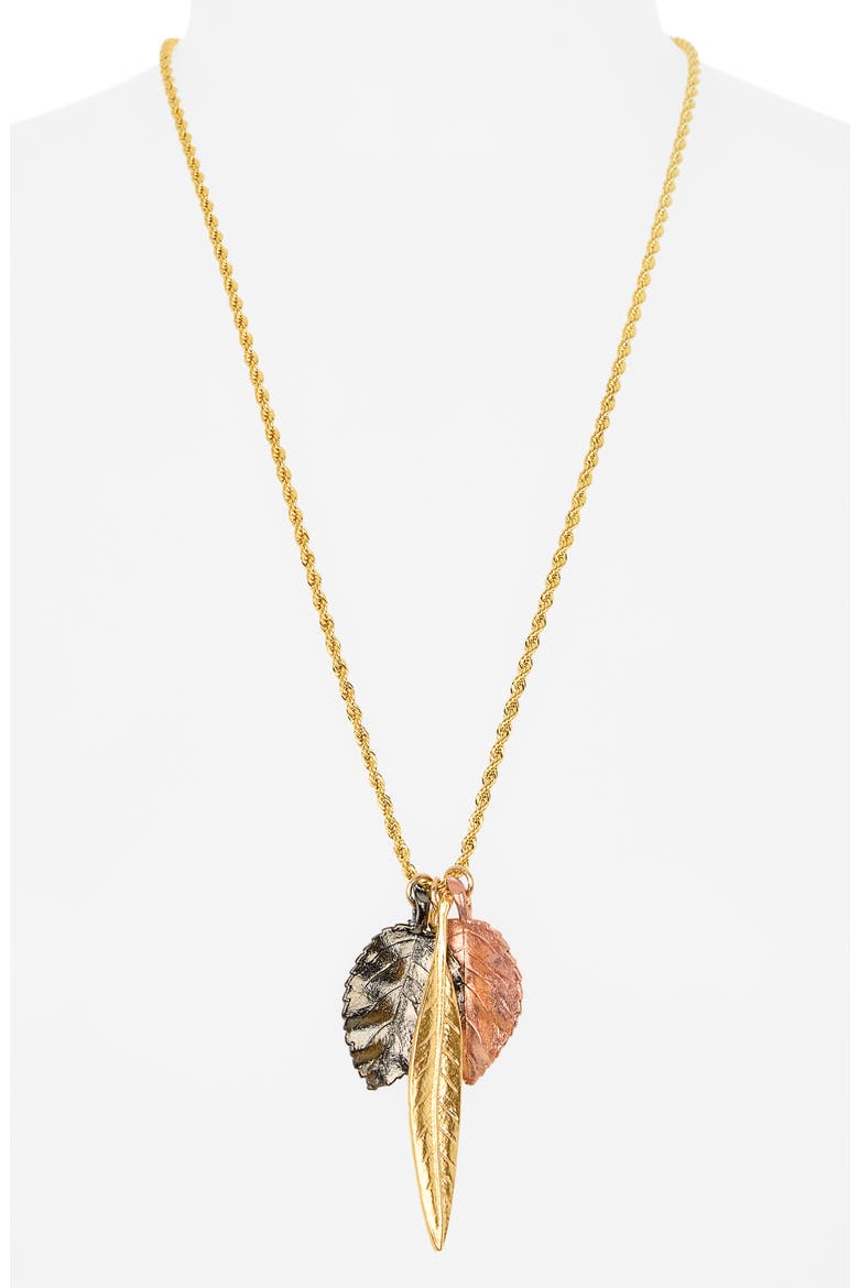 Tri-Tone Leaf Pendant Necklace, Alternate, color, GOLD