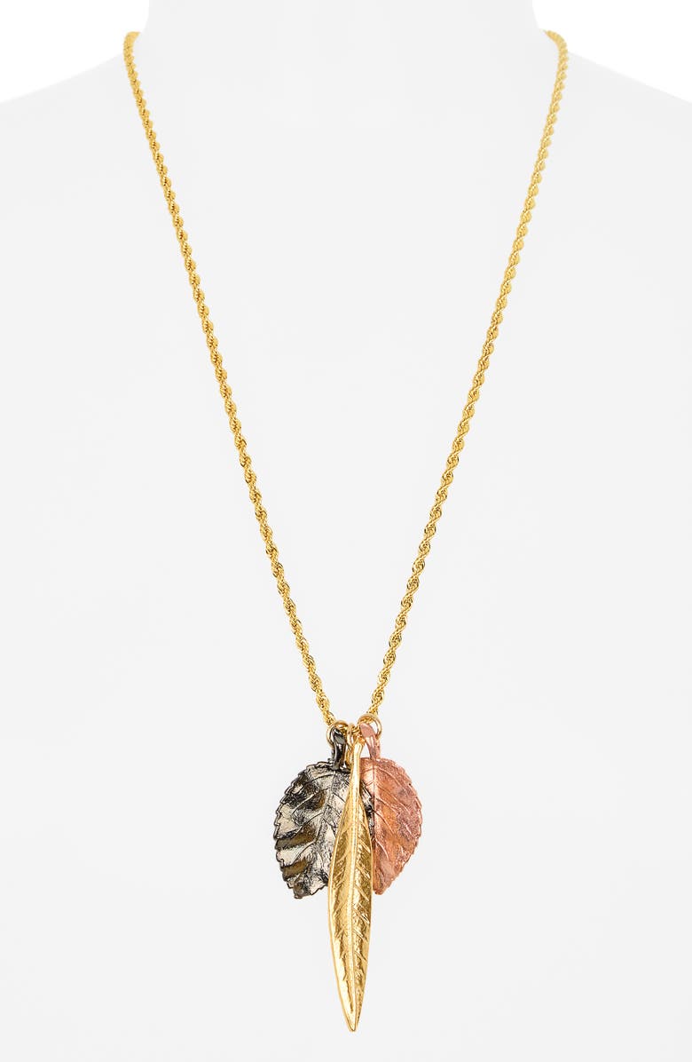 Kenneth Jay Lane Tri-Tone Leaf Pendant Necklace, Alternate, color, 
