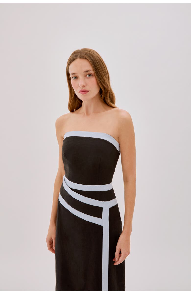 Labeca London Elena Strapless Linen Tape Dress, Alternate, color, Black