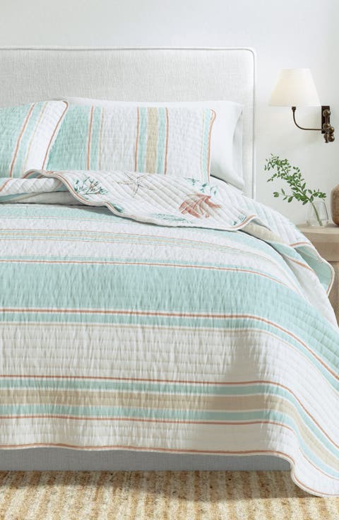 Coastal Print Cotton Quilt & Sham Set