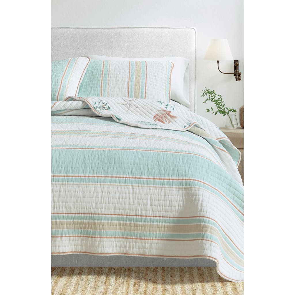 Woven & Weft Coastal Print Cotton Quilt & Sham Set In Flag Stripe/kelp Breeze