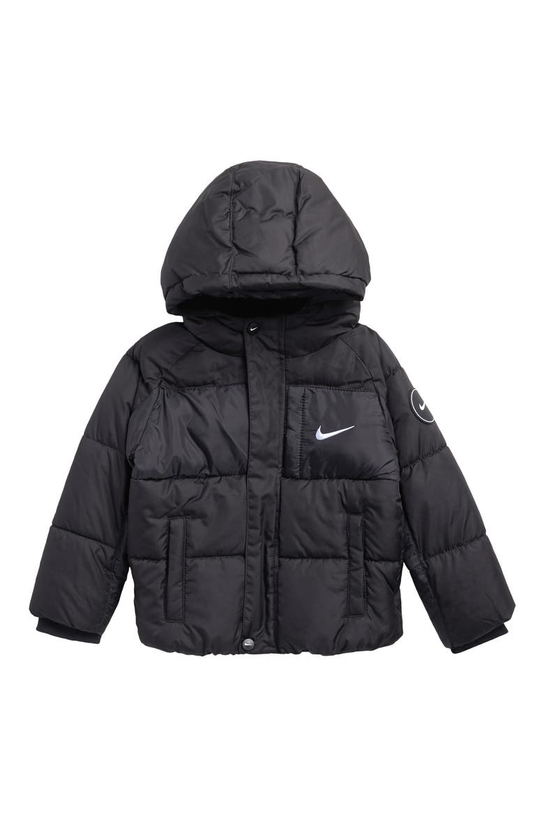 Kids' Mixed Media Puffer Jacket, Main, color, BLACK