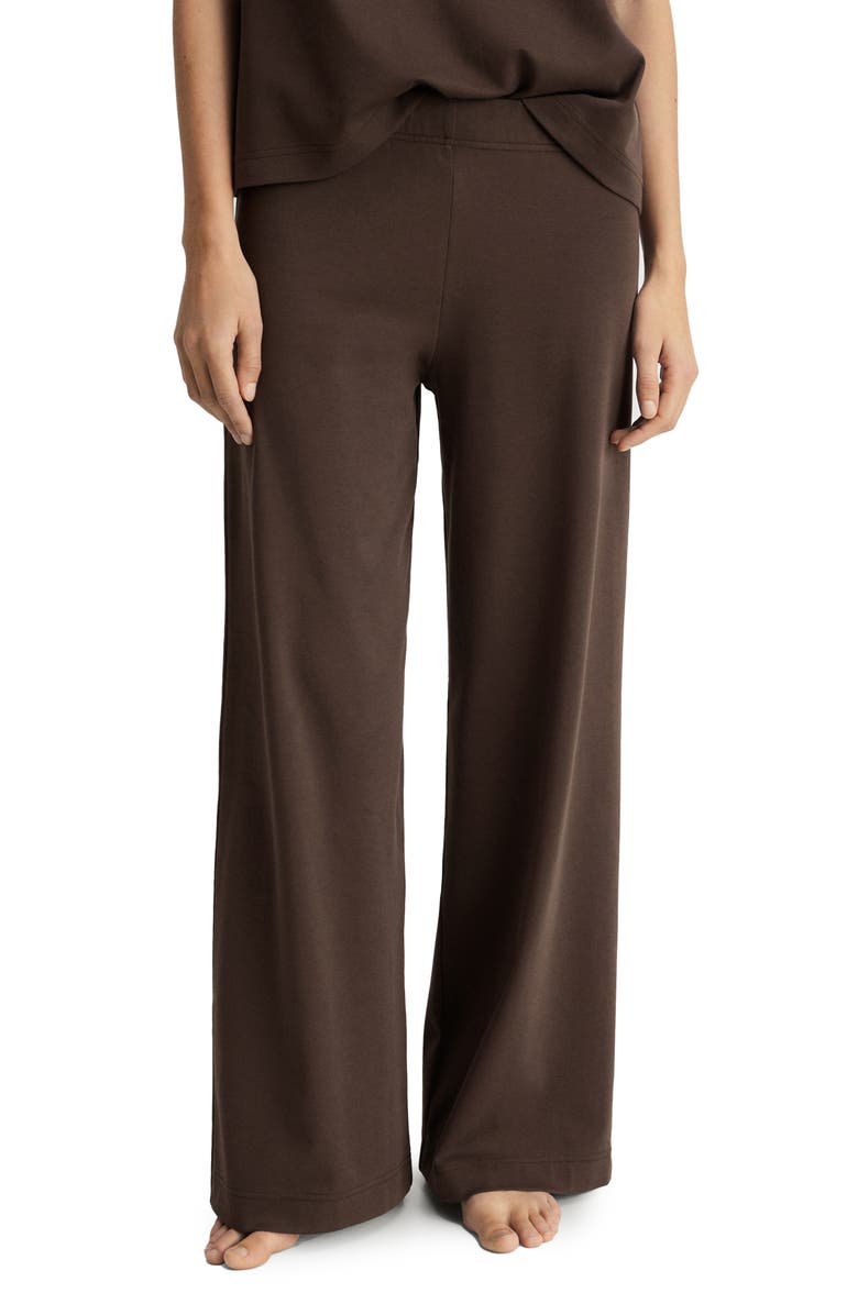 MANGO Cotton Wide Leg Pajama Pants, Main, color, Brown