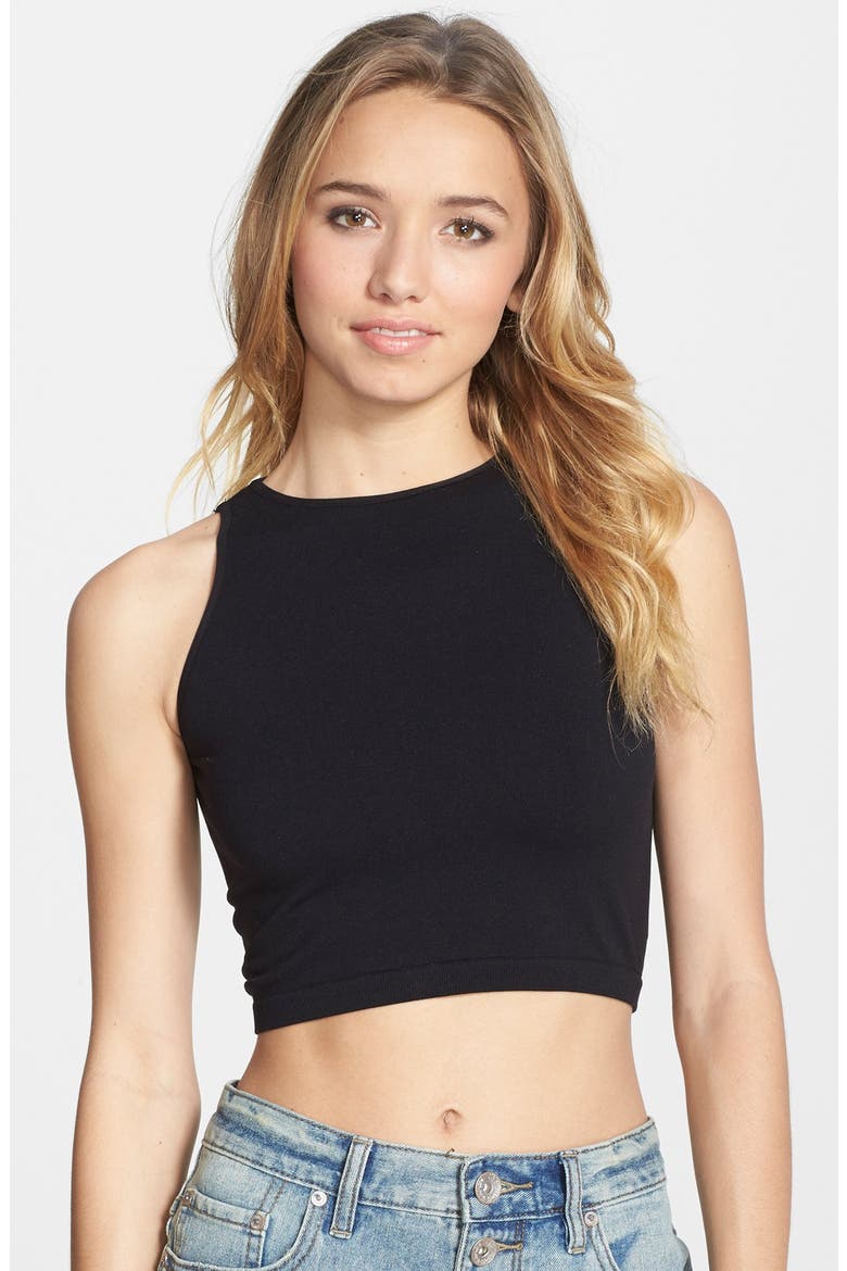 'Bella' Seamless Crop Tank, Main, color, BLACK