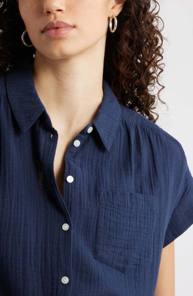 Caslon<sup>®</sup> Cotton Gauze Button-Up Shirt, Alternate, color, Navy Still