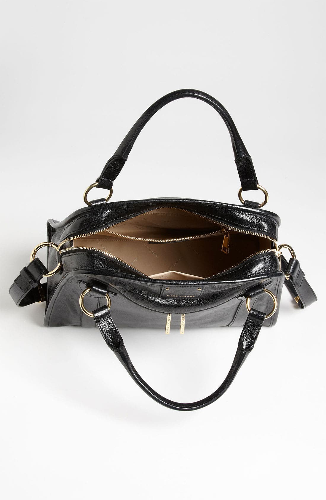 'Classic Wellington' Leather Satchel, Alternate, color, BLACK WITH BRASS
