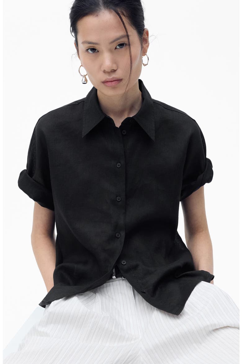 Pai Linen & Cotton Button-Up Shirt, Alternate, color, BLACK