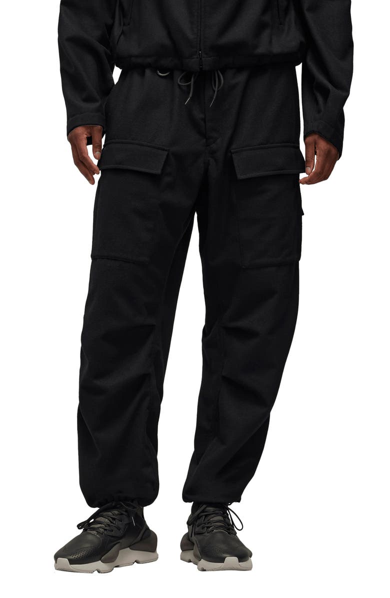Y-3 Belted Recycled Polyester & Wool Flannel Cargo Pants, Main, color,
