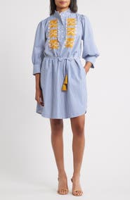 Julia Jordan Embroidered Tie Waist Long Sleeve Dress