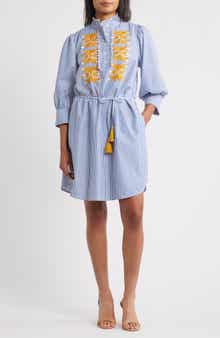Julia Jordan Embroidered Tie Waist Long Sleeve Dress