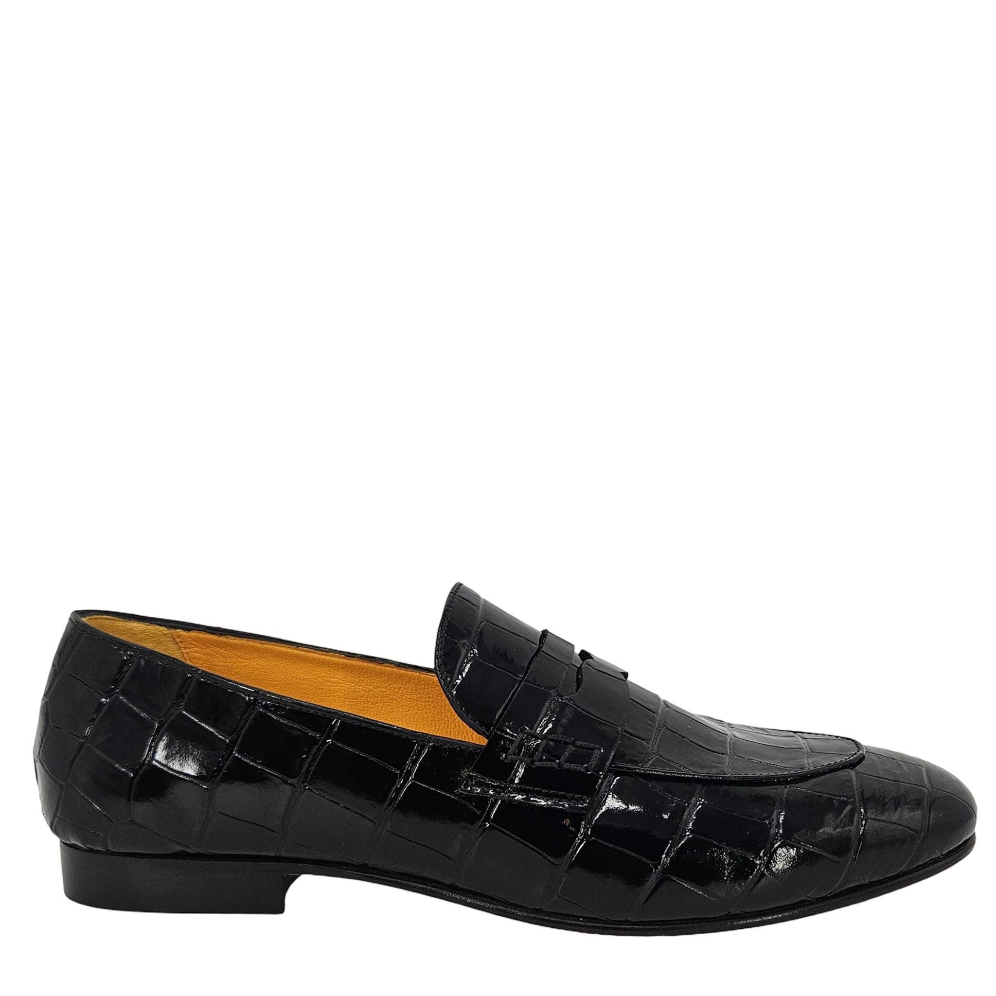 Madison Maison Flat Croc Embossed Loafer, Main, color, Black