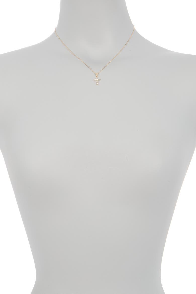 Crystal Baguette Cross Pendant Necklace, Alternate, color, GOLD
