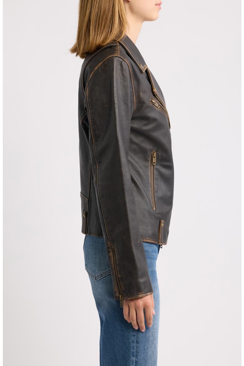 Distressed Leather Moto Jacket, Alternate, color, DARK BROWN