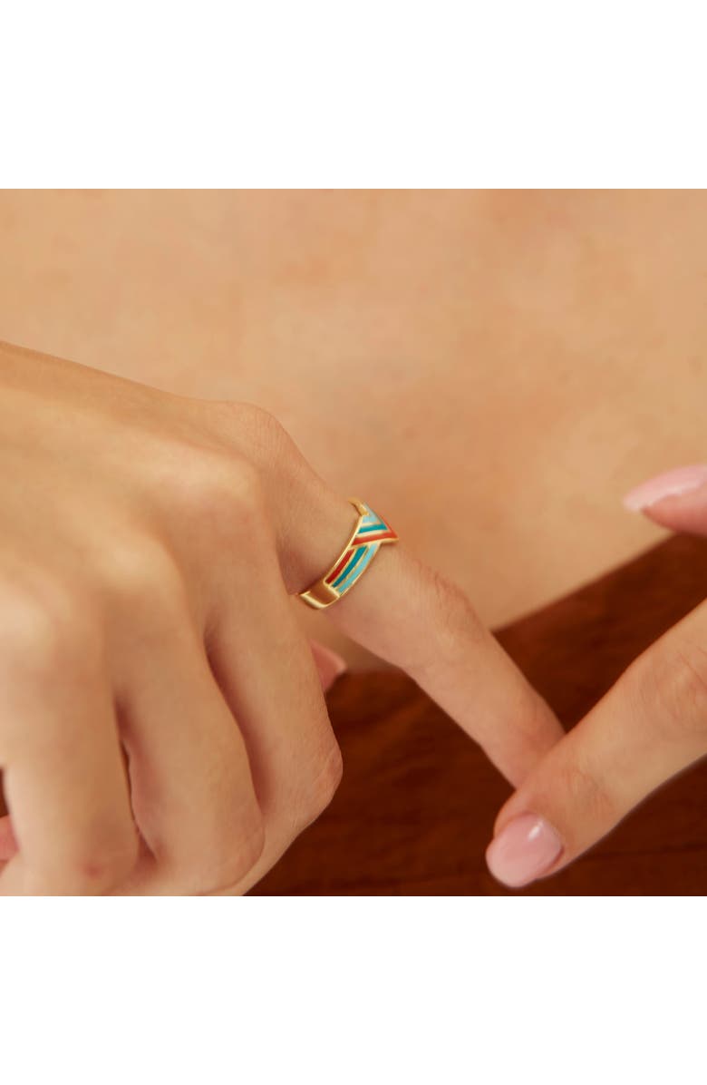 Spero London Enamel Four Color Sterling Silver Arrow Band Ring, Alternate, color, Gold