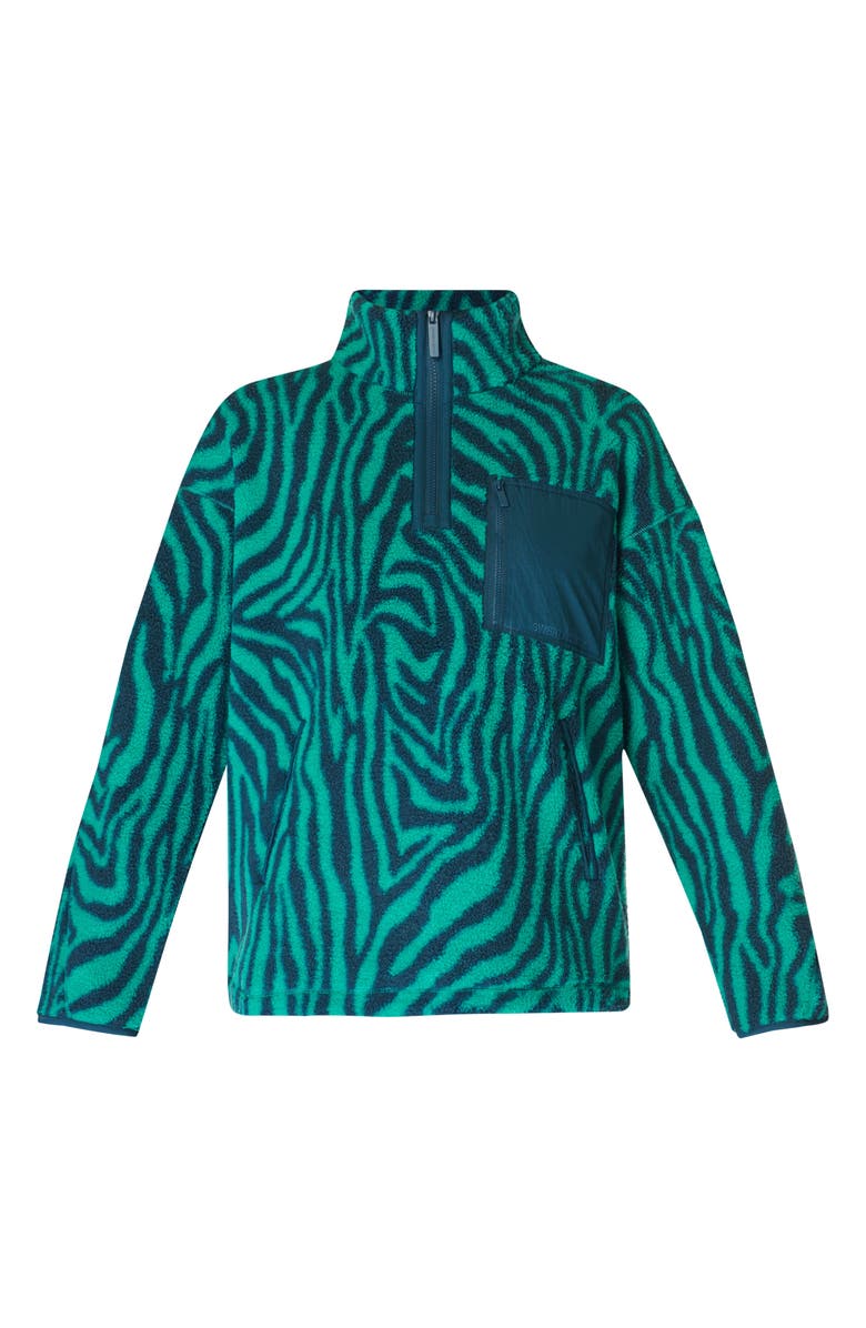 Sweaty Betty Karma Zebra Print Quarter Zip Fleece Pullover, Alternate, color, Green Abstract Zebra Print