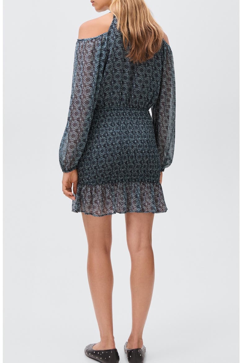 Cold Shoulder Long Sleeve Smocked Dress, Alternate, color, PETROL BLUE