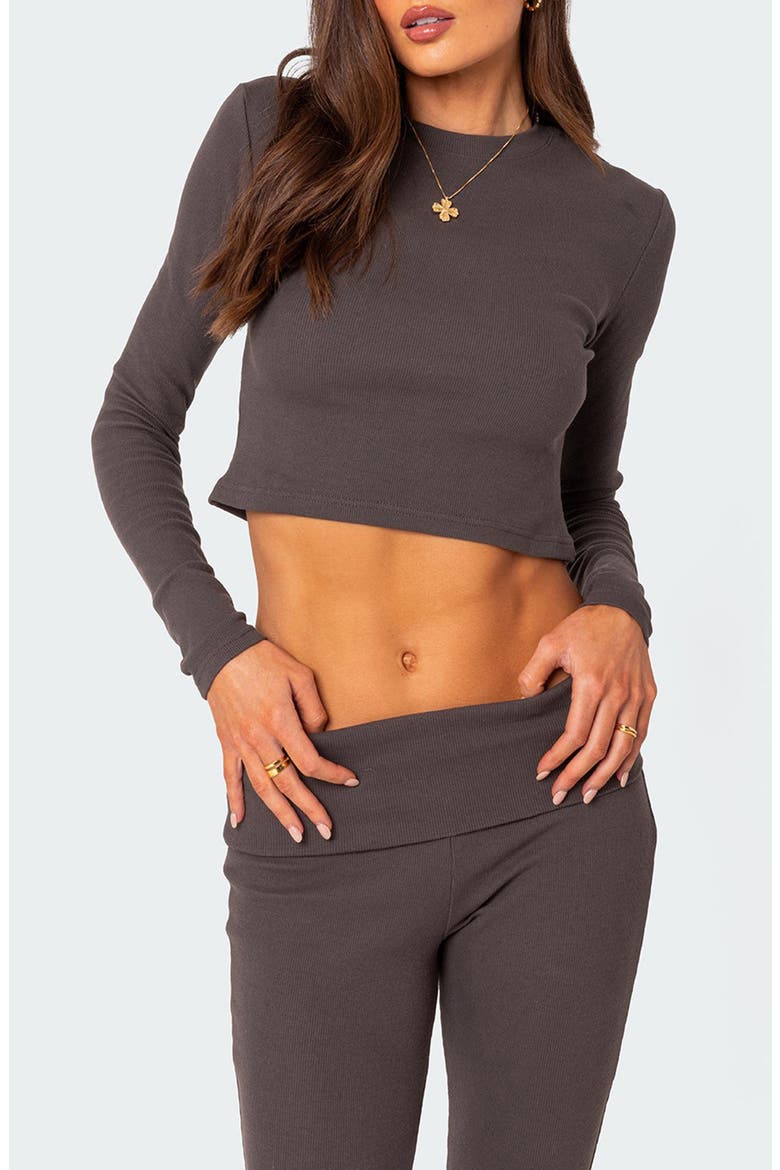 Coffee Break Rib Crop Top, Main, color, DARK-GRAY