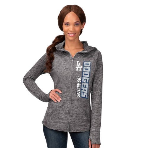 G-iii 4her By Carl Banks Heather Gray Los Angeles Dodgers Defender Space Dye Raglan Full-zip Hoodie