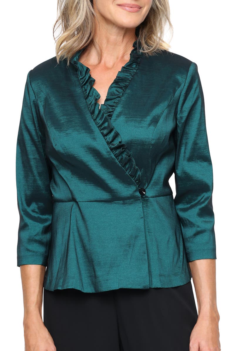 Alex Evenings Stretch Taffeta Faux Wrap Peplum Top, Main, color, Emerald Green