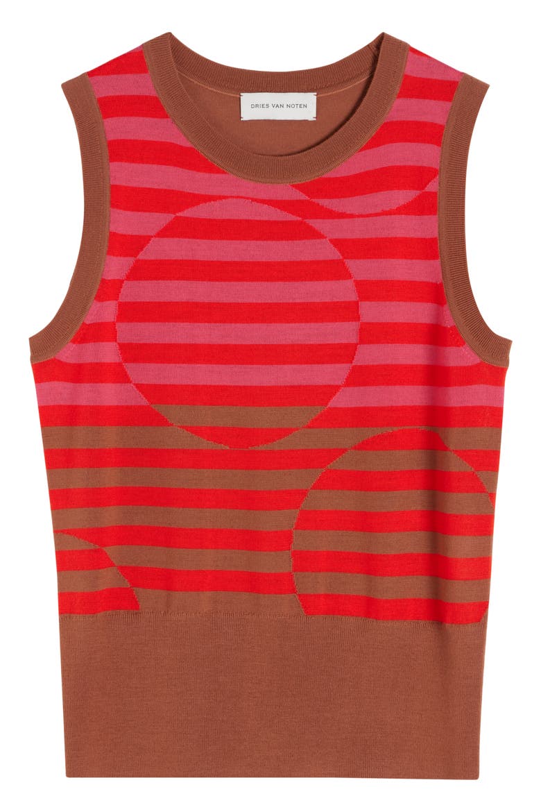 Stripe Intarsia Sleeveless Merino Wool Sweater, Alternate, color, LIGHT RUST