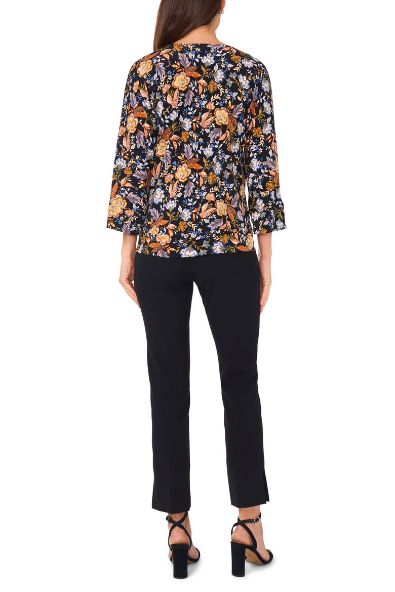 Floral Side Tie Top, Alternate, color, BLACK/ DENIM/ RUST