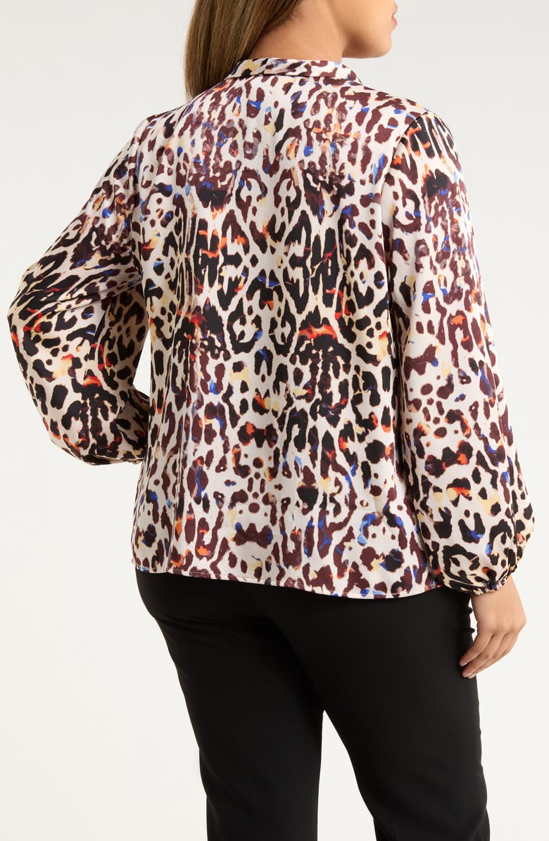 Tahari ASL Leopard Print Bow Neck Satin Top, Alternate, color, Sand Royal Leopard