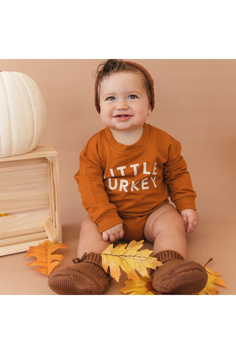 Little Turkey Thanksgiving Long Sleeve Romper, Alternate, color, Burnt Orange
