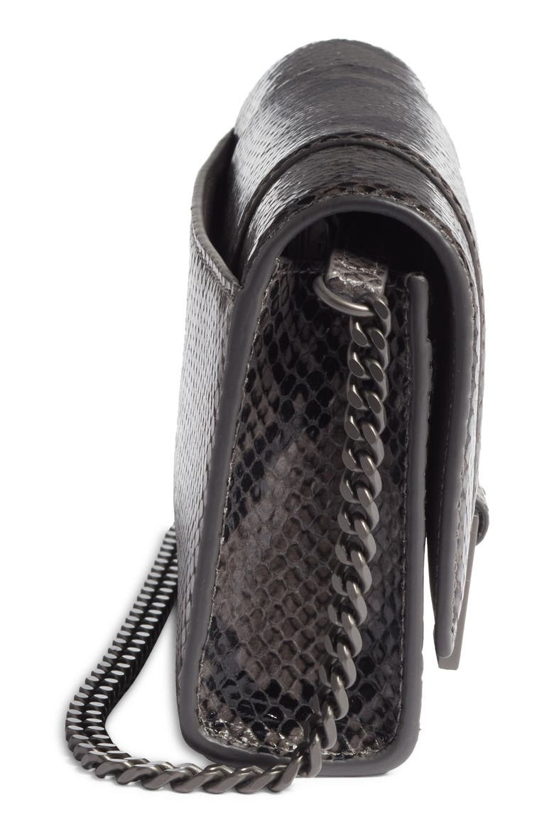 Hourglass Snake Embossed Leather Wallet on a Chain, Alternate, color, DARK GREY/ BLACK