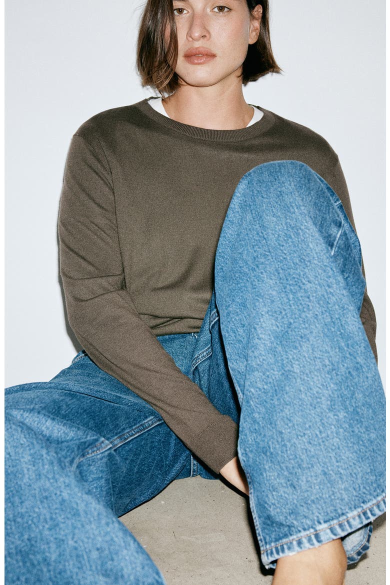 Fine Knit Crewneck Sweater, Alternate, color, KHAKI GREEN