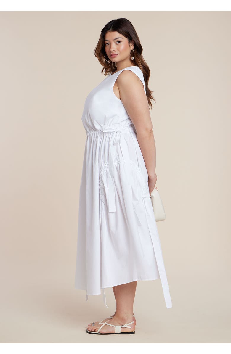 ELOQUII Cinch Waist Poplin Midi Dress, Alternate, color, Bright White