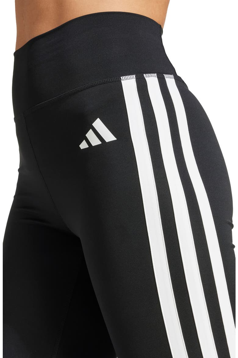Optime Essentials AEROREADY 3-Stripes Climacool Flared Leggings, Alternate, color, BLACK/WHITE