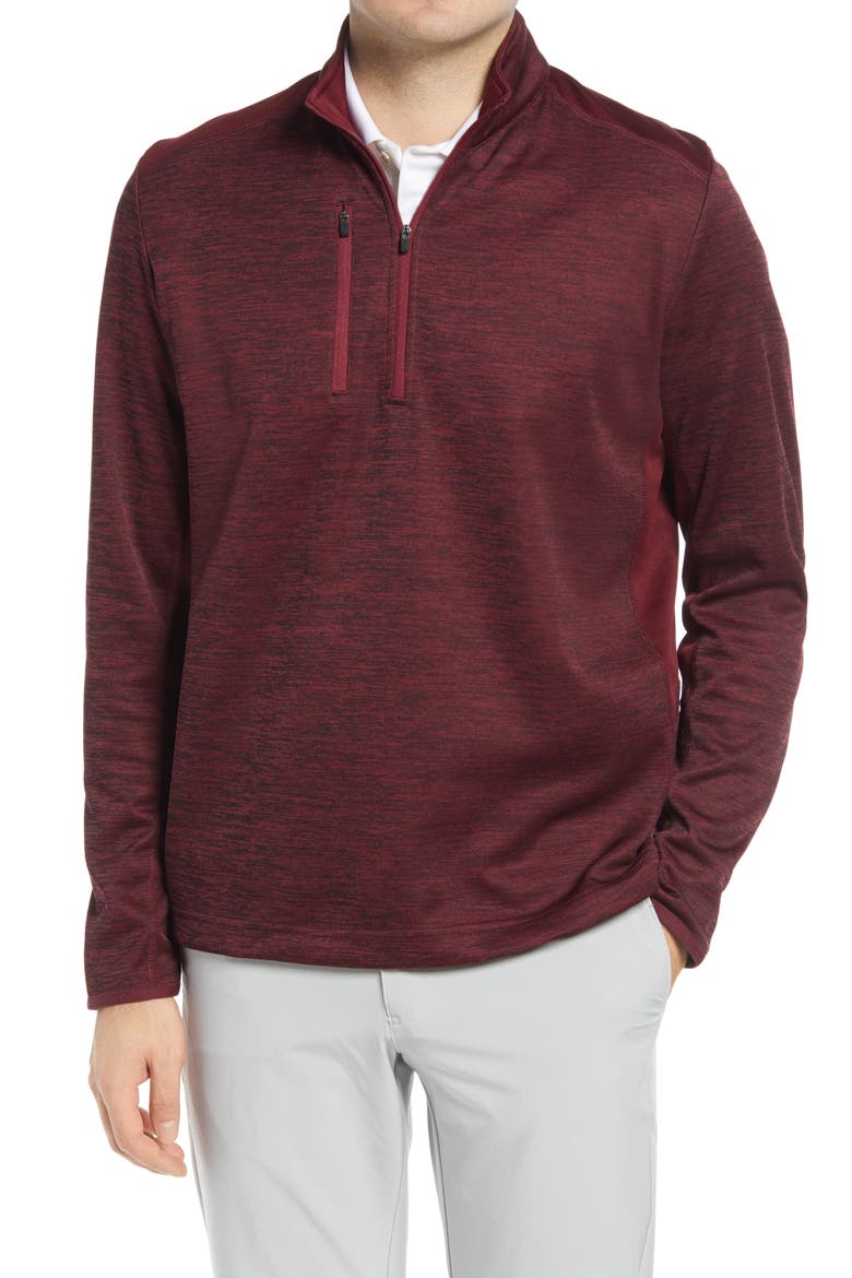 Swing Tech Dual Action Aquapel Water Repellent Men's Quarter Zip Pullover, Main, color, BURGUNDY HEATHER