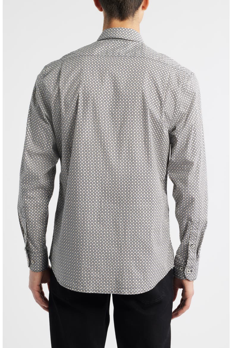 Robo Modern Fit Dot Print Stretch Cotton Button-Up Shirt, Alternate, color, BLACK