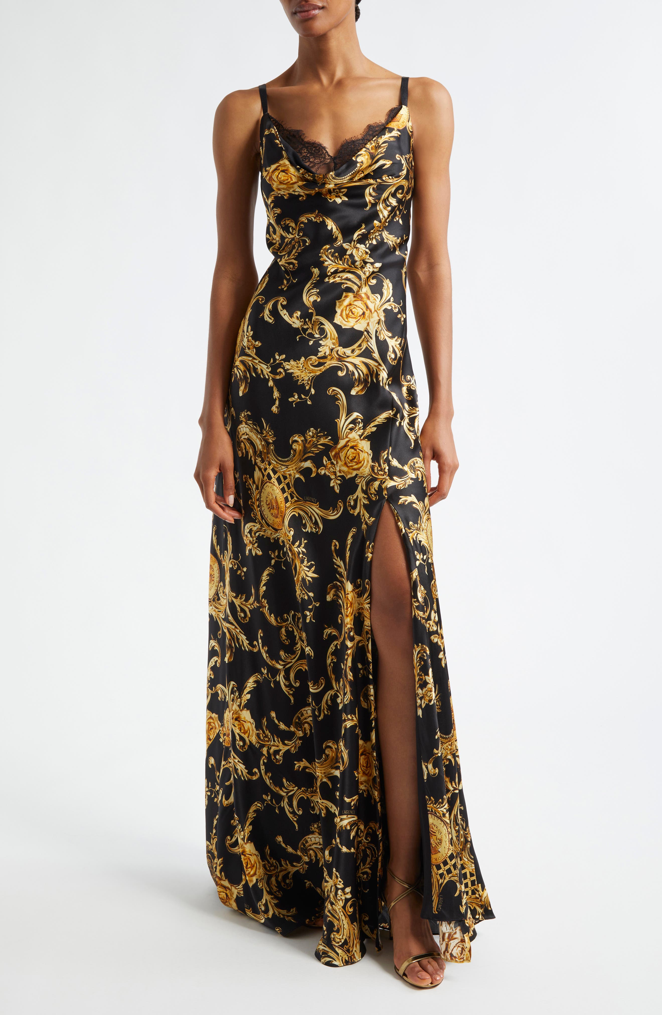 L'AGENCE Venice Cowl Neck Silk Gown
