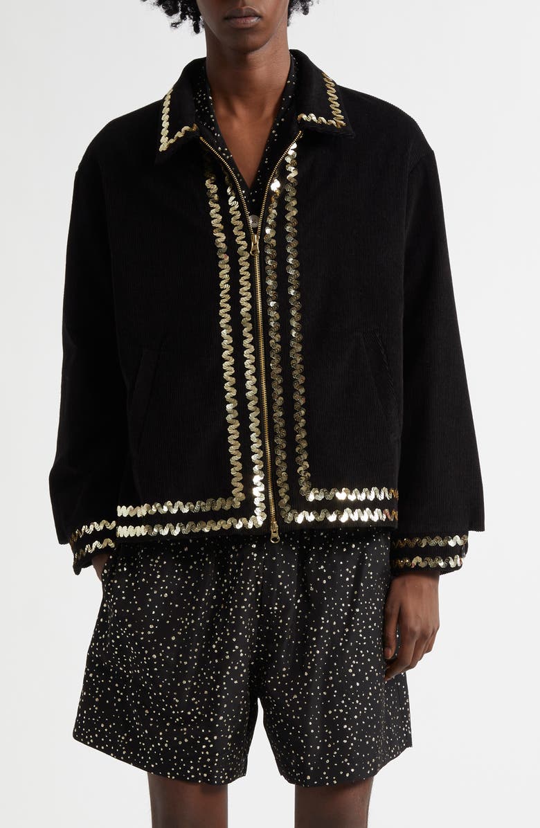 Bode Bandstand Cotton Corduroy Jacket, Main, color, Black Multi