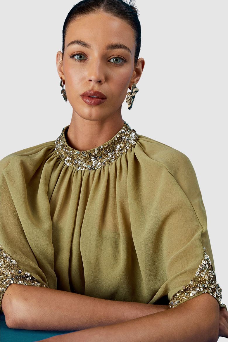 Muse Chiffon Cape Dress, Alternate, color, Chartreuse