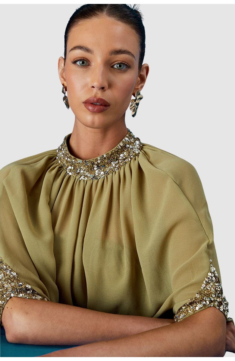 Coast Muse Chiffon Cape Dress, Alternate, color, Chartreuse