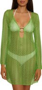 Becca Metallic Long Sleeve Sheer Cover-Up Dress