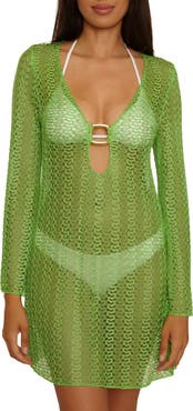 Becca Metallic Long Sleeve Sheer Cover-Up Dress