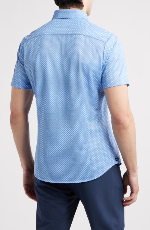 Mizzen + Main Mizzen+main Halyard Trim Fit Dot Short Sleeve Performance Button-up Shirt In Blue