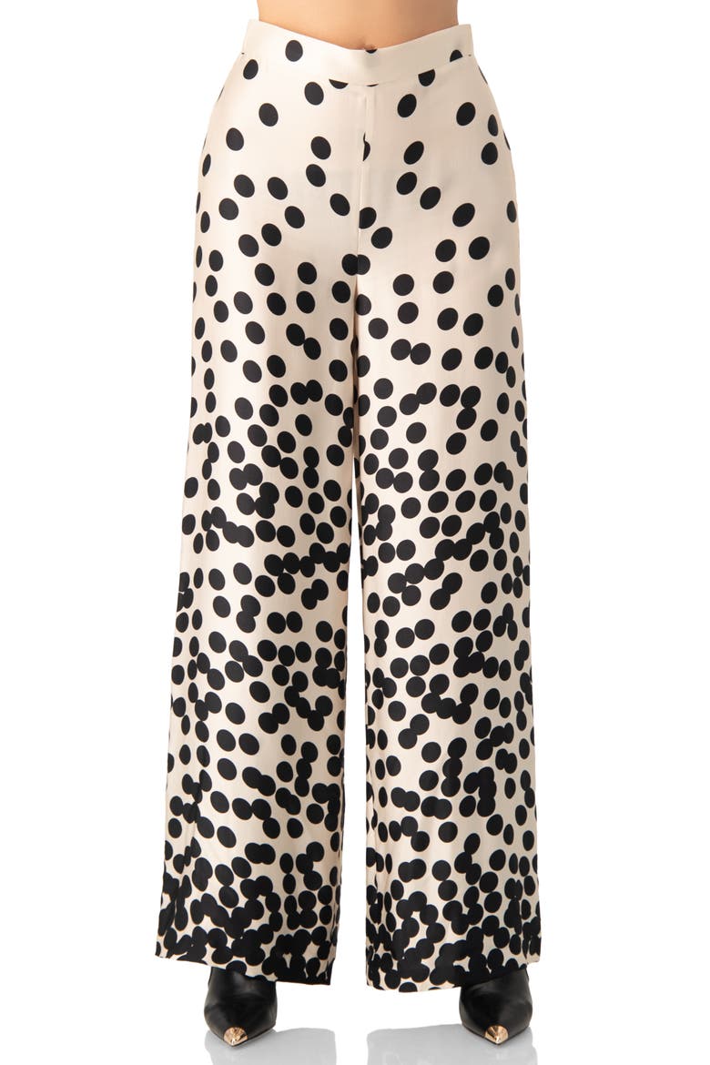 Wide-Leg Polka Dot Palazzo Trousers, Main, color, Natural