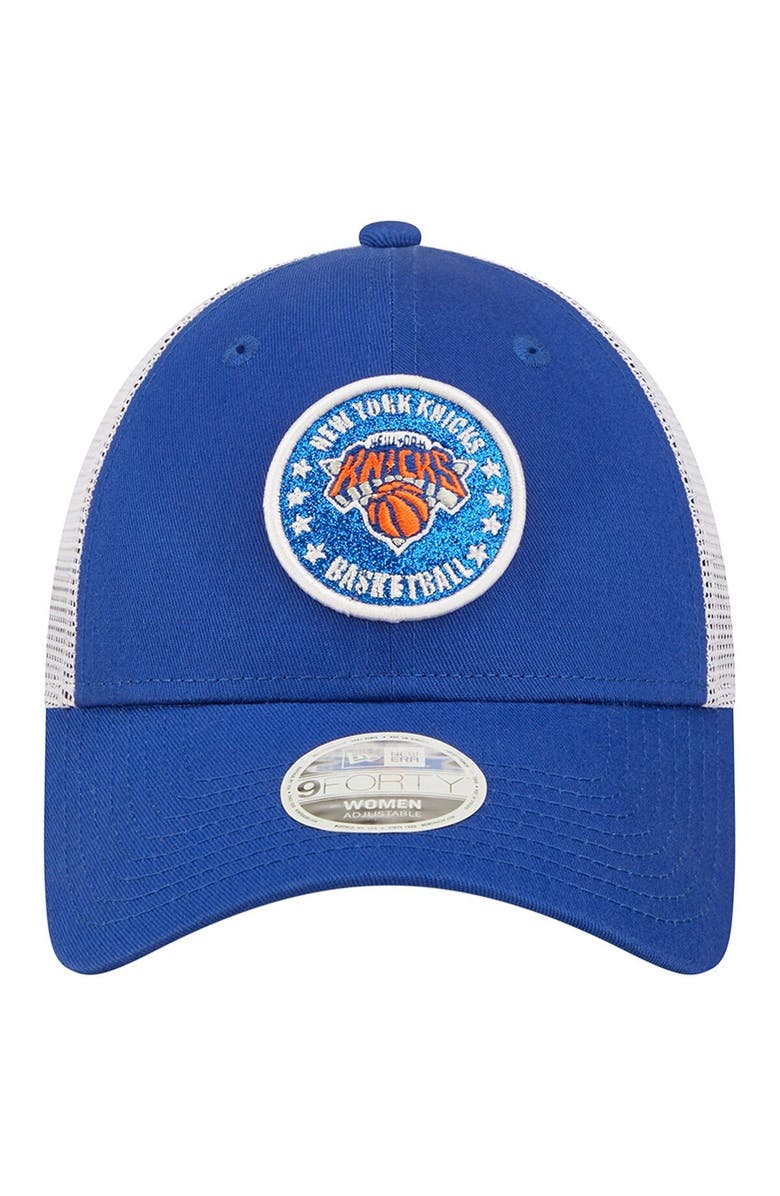 New Era Women's New Era Blue/White New York Knicks Glitter Patch 9FORTY Snapback Hat, Alternate, color, 
