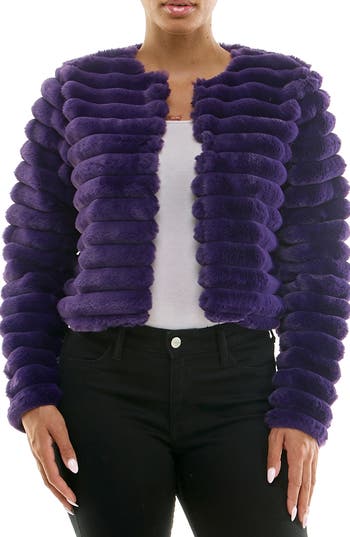 Nina Leonard Faux Fur Long Sleeve Bolero In Purple