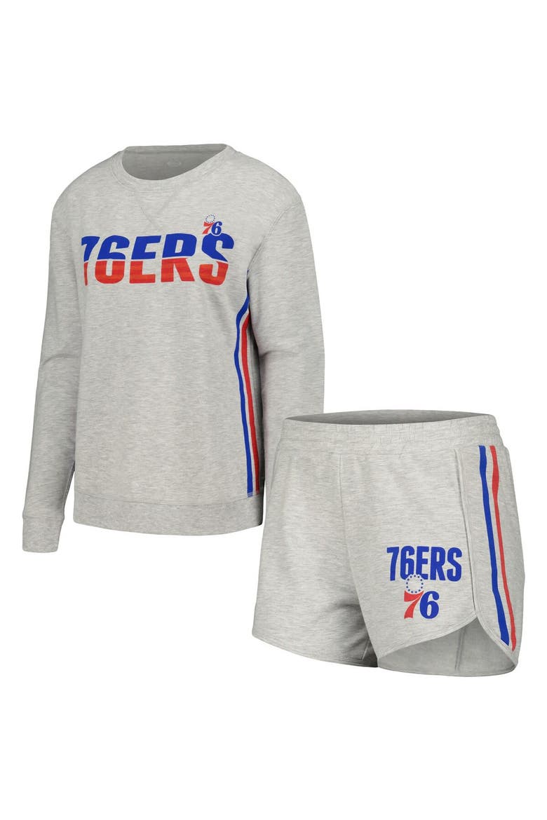 Women's Concepts Sport Gray Philadelphia 76ers Cedar Long Sleeve T-Shirt & Shorts Sleep Set, Main, color, Gray