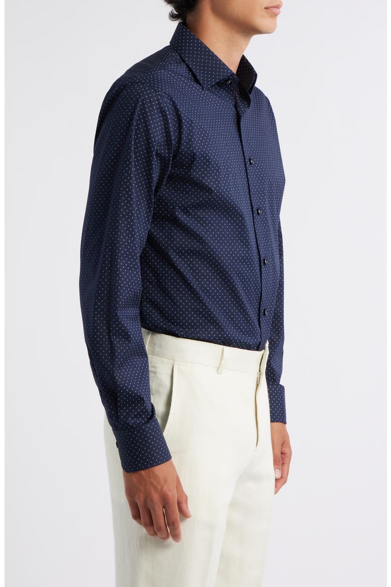 Trim Fit Neat Stretch Cotton Dress Shirt, Alternate, color, NAVY