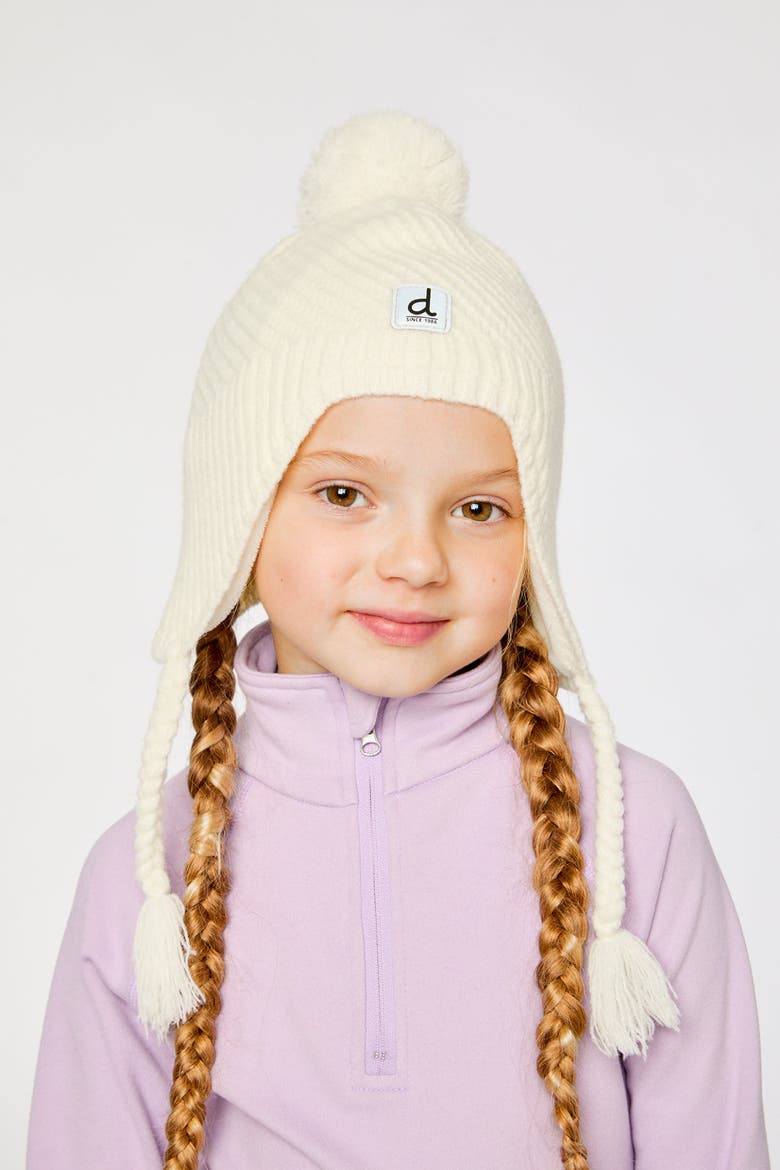 Peruvian Knit Pompom Ear Flap Hat, Alternate, color, Off-White