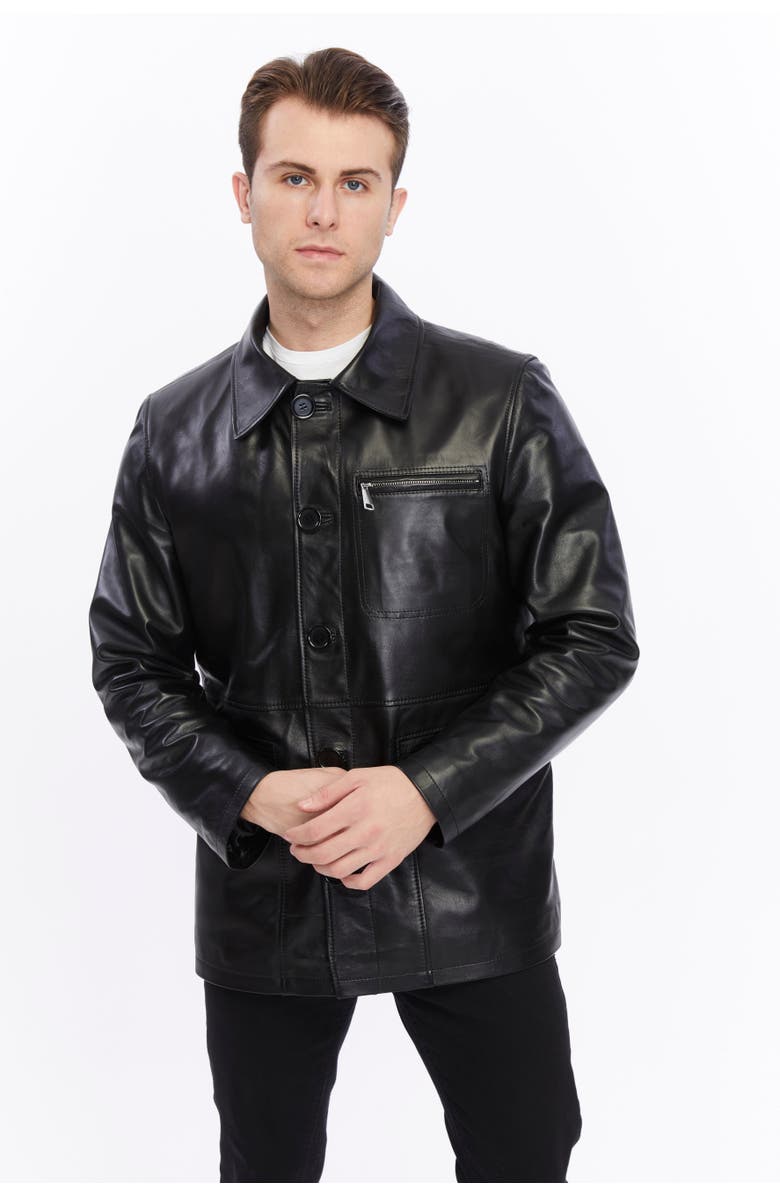 Furniq UK Maximilian Leather Jacket, Alternate, color, Black